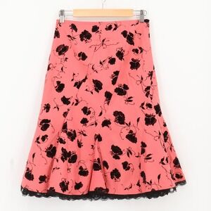 Anthropologie‎ Odille Y2K Rockabilly Floral Skirt Pink Black Lace Retro Size 2